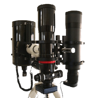 Telescope mounted with DuoScope for reduced weight and improved stability.