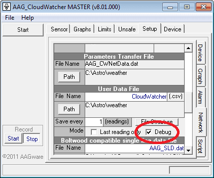 AAG CloudWatcher master screen